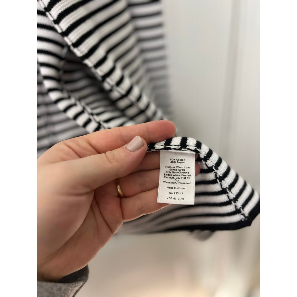 Talbots Cardigan M Black White Stripe Open Front Knit Jacket Preppy Career - Picture 5 of 7